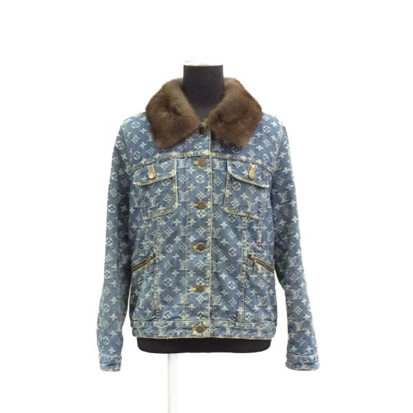美品 ルイヴィトン ミンクファー付き モノグラム総柄デニムジャケット レディース SIZE 40 (S) Louis Vuitton 中古