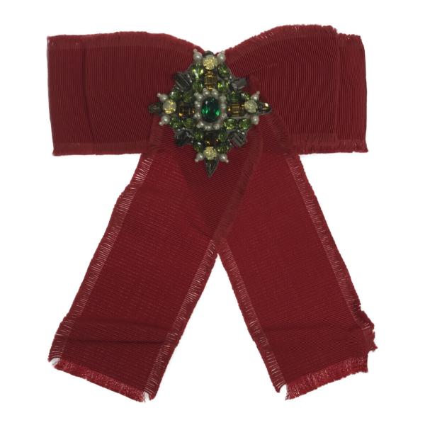 GUCCI ブラックリボンブローチ バイセル公式】グッチ リボンモチーフ ブローチ ロゴ グログラン