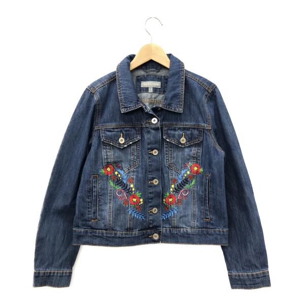 Gジャン デニムジャケット フラワー刺繍 レディース SIZE L (L