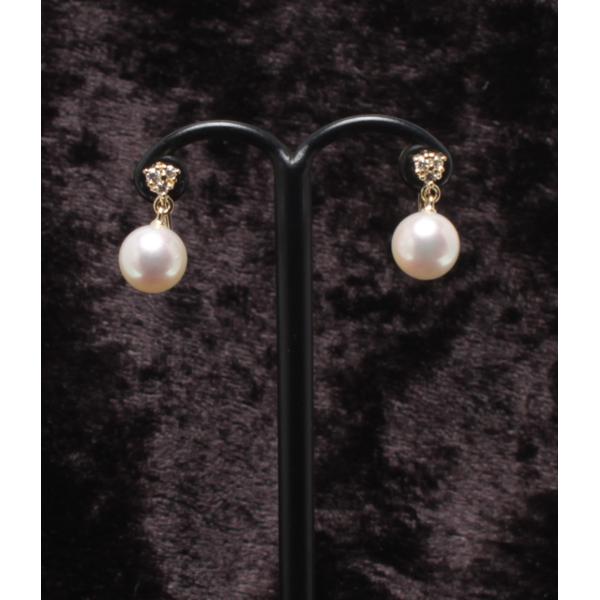 美品 ミキモト イヤリング パール7.3mm K18 3pダイヤ レディース