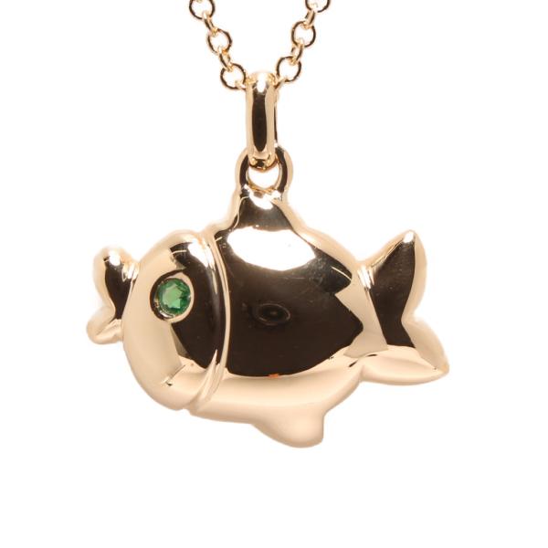 ネックレス K18 エメラルド 魚モチーフ レディース FARAONE 中古  