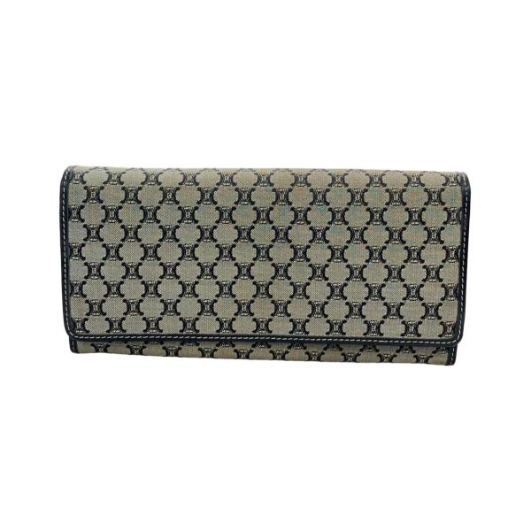 訳あり セリーヌ 二つ折り長財布 マカダム柄 キャンバスレザー