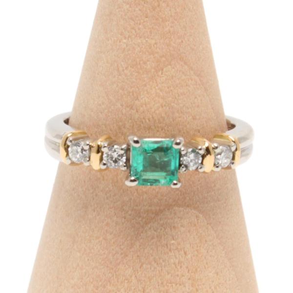 美品 リング 指輪 K18 Pt900 エメラルド 0.33ct ダイヤ 0.14ct