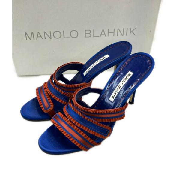 【極美品】MANOLOBRAHNIK マノロブラニク ミュール サンダル 38 マノロ ブラニク“花々咲き誇る”ミュール＆足首ストラップ付きヒール