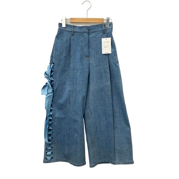 P78 美品 L フェンディ ロゴボタン デニムパンツ インディゴ レディース フェンディ サイドリボン デニムパンツ レディース SIZE 38 (M) FENDI