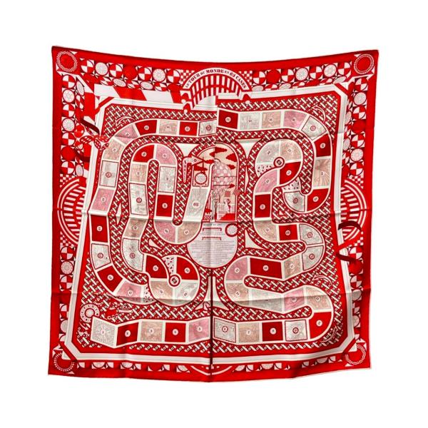 美品 エルメス スカーフ カレ90 シルク100% 63マスの世界旅行 LE TOUR