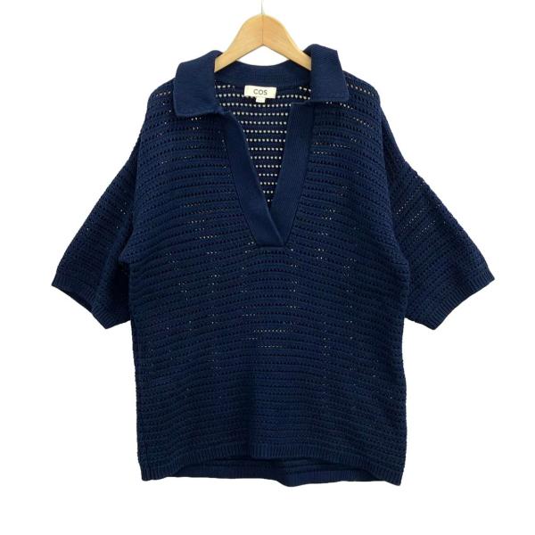 COS ニットポロ L black PANELLED WOOL V-NECK JUMPER パネルウールVネックセーター｜COS