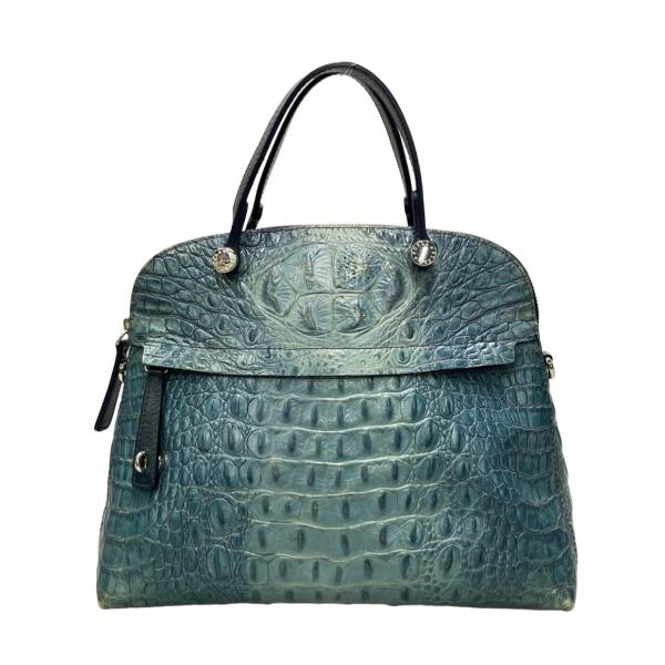 美品　FURLA フルラ　チャーム付　かごバッグ　ハンドバッグ　クロコ型押し FURLA フルラ 2way ショルダーバッグ クロコ型押し レザー レア