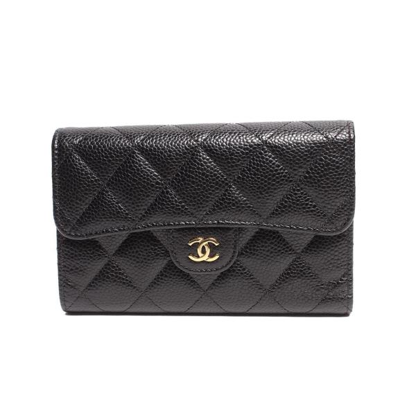 【美品】シャネル キャビア ココマーク 三つ折り財布 シャネル 三つ折り財布 ココマーク ゴールド金具 クラシック