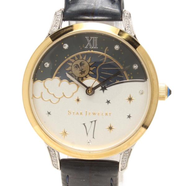 【限定】STAR JEWELRY 腕時計 2017 冬 ムーンフェイズ SS 美品】STAR JEWELRY スタージュエリー MOONSHOT シェル文字盤 ムーン