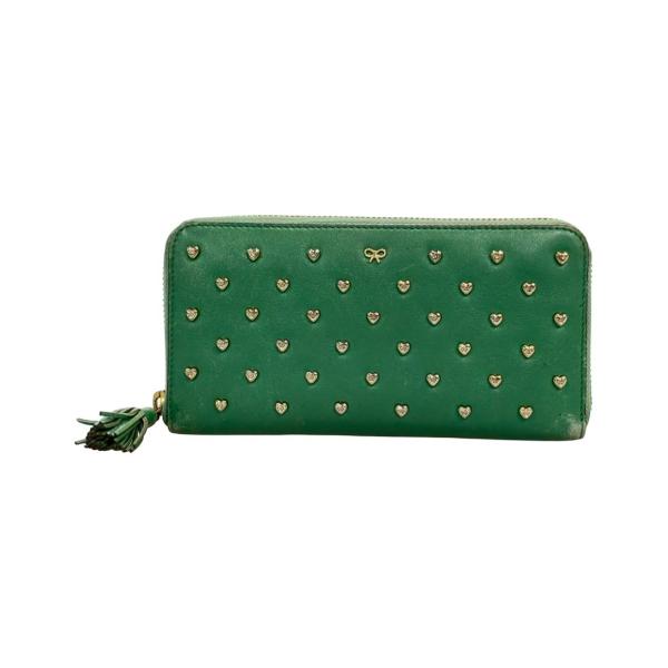 【ANYA HINDMARCH】パテントレザーゴールドスタッズ　長財布　ブラック アニヤハインドマーチ ANYA HINDMARCH 長財布 スマイルマーク ライン