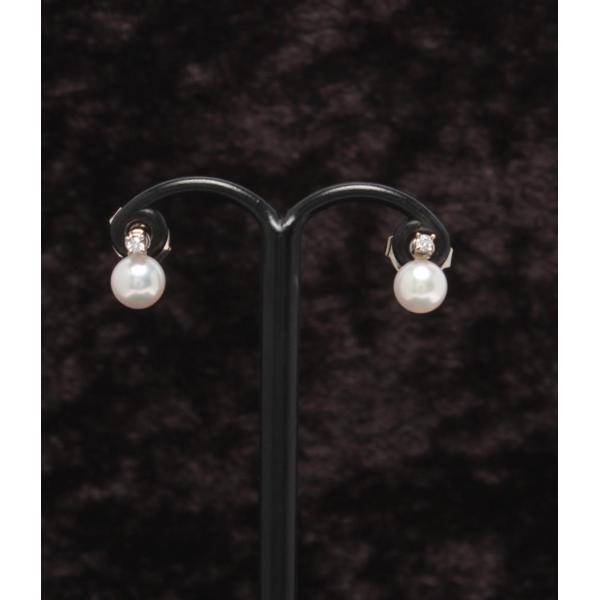 美品 ミキモト ピアス K18 パール 5.4mm ダイヤ レディース MIKIMOTO