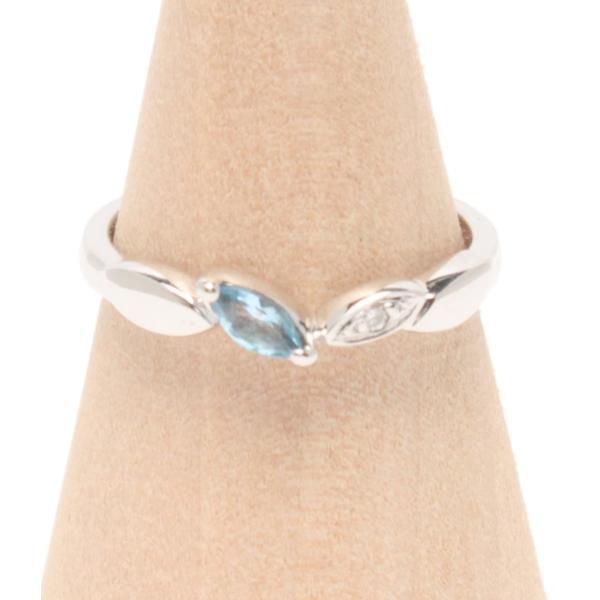 ツバメとダイヤ 美品 リング 指輪 K18WG ダイヤ ブルートパーズ ツバメ刻印