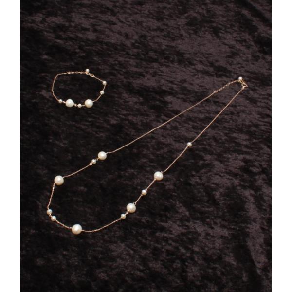 美品 ネックレス ブレスレット K10 淡水パール 2点セット レディース
