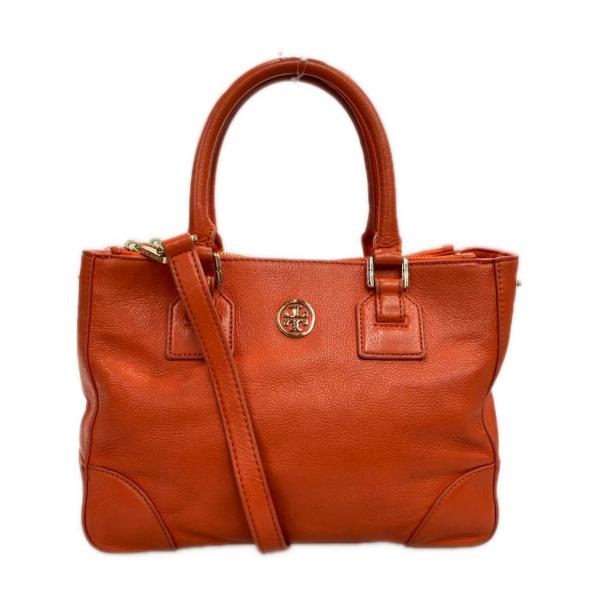 【美品】TORY BURCH オレンジハンドバッグ 2way ショルダー 袋付き TORY BURCH】アマンダ 2way ハンド ショルダー バッグ シボ革