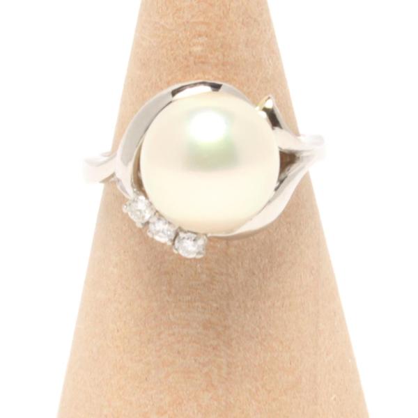 美品 リング 指輪 Pt900 パール 9.5mm ダイヤ 0.09ct レディース SIZE