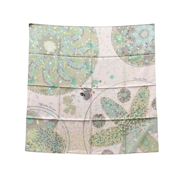 美品 エルメス スカーフ シルク カレ90 100% 花の捧げ物 OFFRANDES D