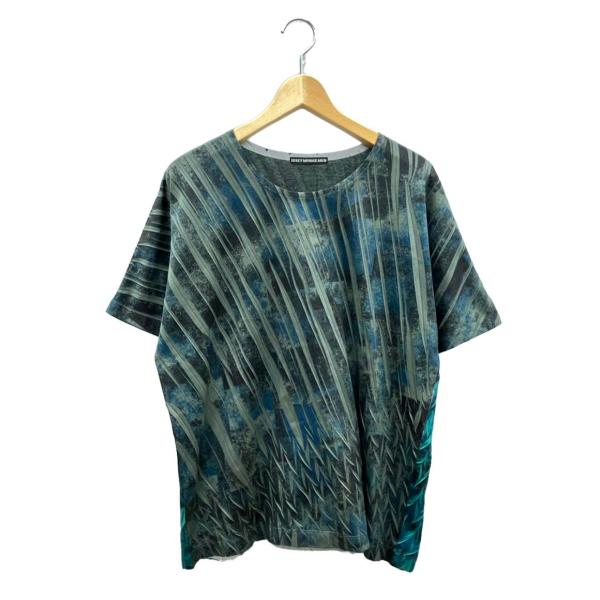 issey miyakeカラフル抽象模様 シャーリング半袖シャツ M 美品 イッセイミヤケ メン 柄プリント半袖Tシャツ メンズ SIZE F