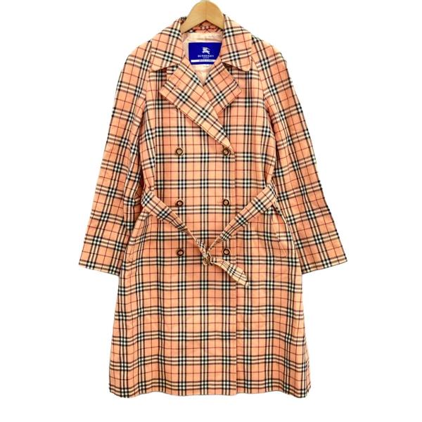 【美品】バーバリーブルーレーベル　トレンチコート　プリーツ　チェック　38 M バーバリーブルーレーベル トレンチコート チェック柄