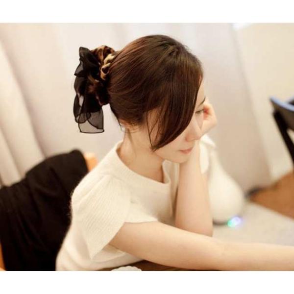 送料無料 シフォン シュシュ ヒョウ柄 レオパード ヘアゴム