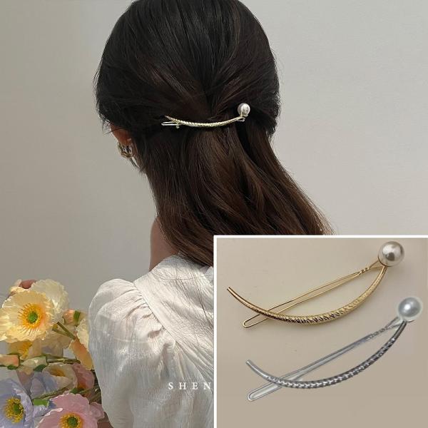 送料無料 ハーフサークル ヘアクリップ ヘアピン パール 月 ヘアアクセ