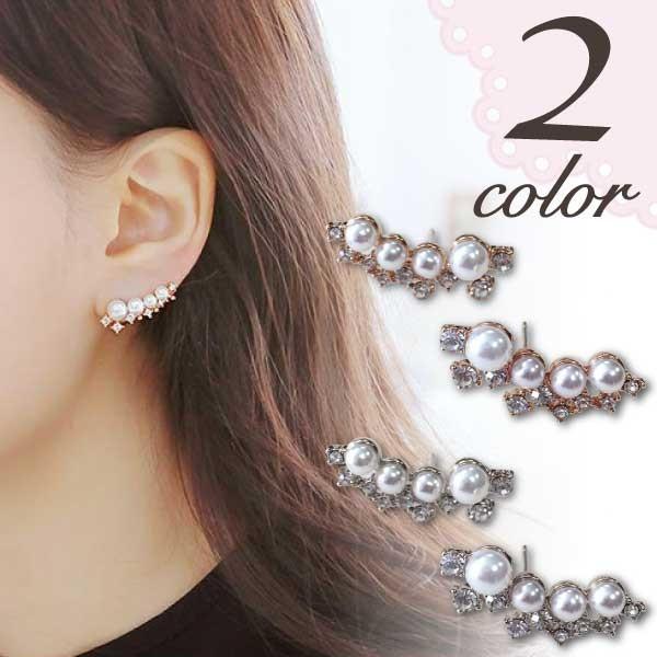 送料無料 Silver925 パール ビジュー シンプル ピアス ラインストーン 