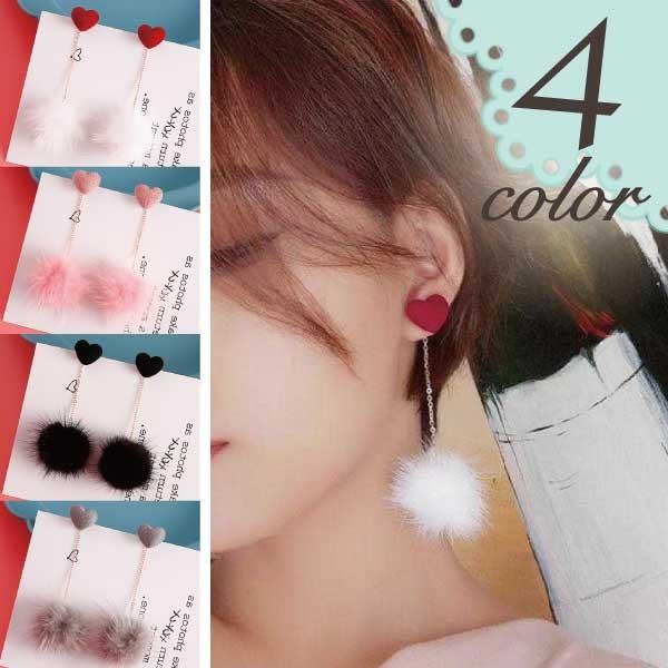 ハート ポンポン ゆめかわいい バックキャッチ ピアス リアルファー ハート 可愛い ファー イタチ 秋冬 ギフト ファンシーアクセのhumming F 通販 Yahoo ショッピング