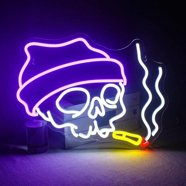 ネオン風ライト ネオン スモーキングドクロ ネオンサイン ナイトライト インテリア LED 照明 ライト 髑髏パーティー イベント ホビー 趣味 int251003