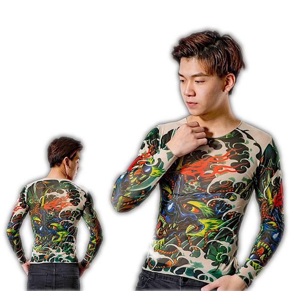 長袖 Tシャツ 和柄 タトゥー 龍 刺青 カットソー メンズ ファッション ドラゴン ap23120