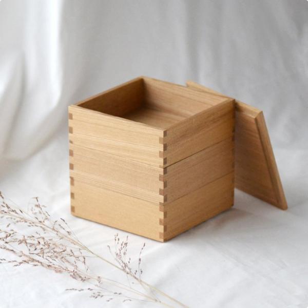 松屋漆器店 白木塗 タモ 5寸 三段重箱 15×15 弁当箱 3段 おせち