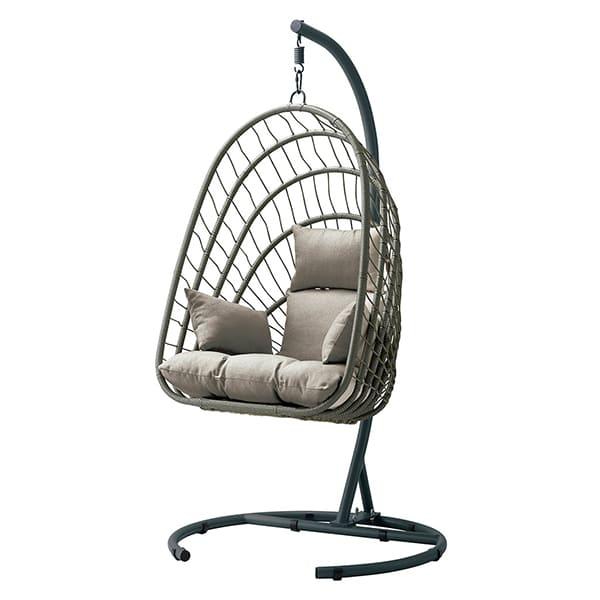 ■主材：アルミパイプ（粉体塗装　ダークグレー）オレフィン繊維ロープ編み（グレー）■背部：クッション付（ヒモ縛り式）■座部：クッション付（上置式）■背座部 芯材：化繊綿■張地：撥水性布（ベージュ）■重量：約26kg■サイズ：W1050×D10...