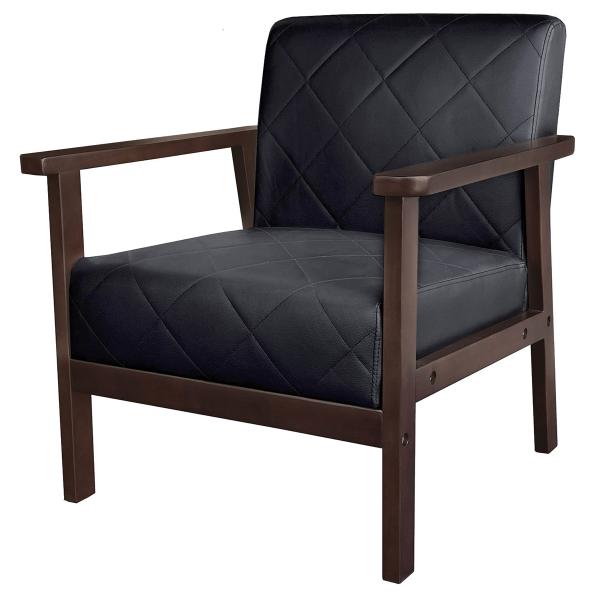 ■材質：天然木、ウレタンフォーム、S字スプリング■張地：合成レザー（PVC）■裏地：ポリエステル100%■脚部：木製■重量：12.0kg■サイズ：W630×D660×H720（SH390）■補足：お客様組立品北海道、沖縄、離島及び中継を伴う...