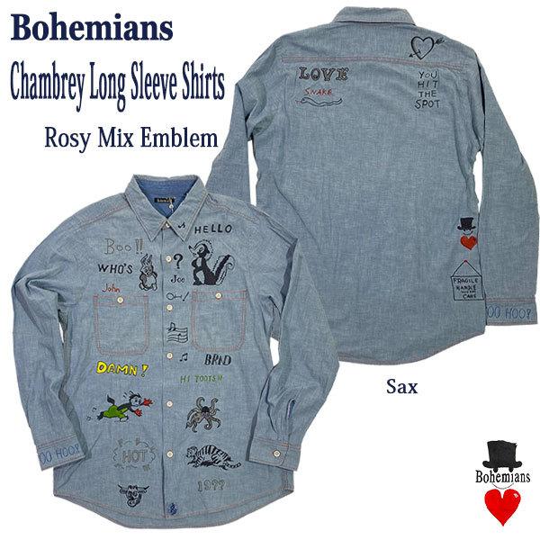 BOHEMIANS ROSY MIX EMBLEM CHAMBRAY LONG SLEEVES SHIRTS