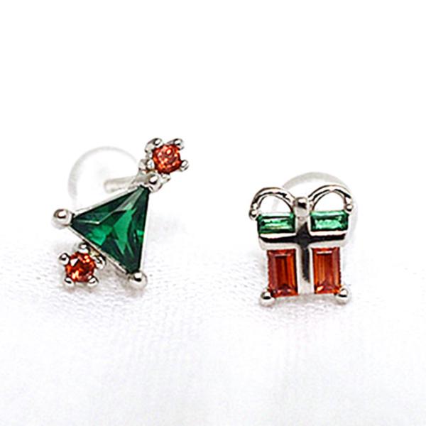 クリスマス　ツリー　ギフト　ルビー風　エメラルド風　シルバー925　ピアス