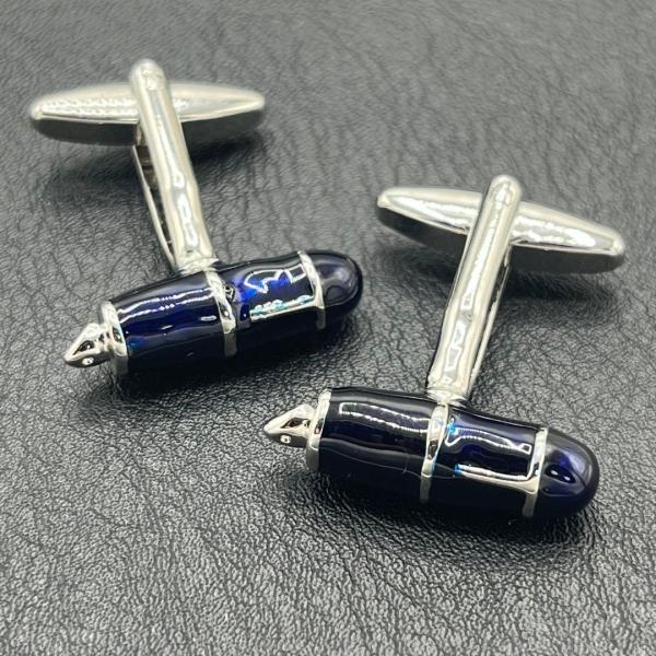 カフスボタン 万年筆 ネイビー シルバー 文房具 カフリンクス 紺