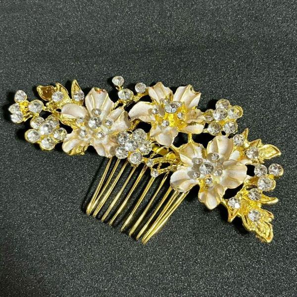 ヘッドドレス 髪飾り かんざし ヘアアクセサリー コーム 花 ブライダル ウェディング 結婚式 和装 着物 卒業式 成人式 前撮り 花嫁 ゴールド 金 20代 30代 40代
