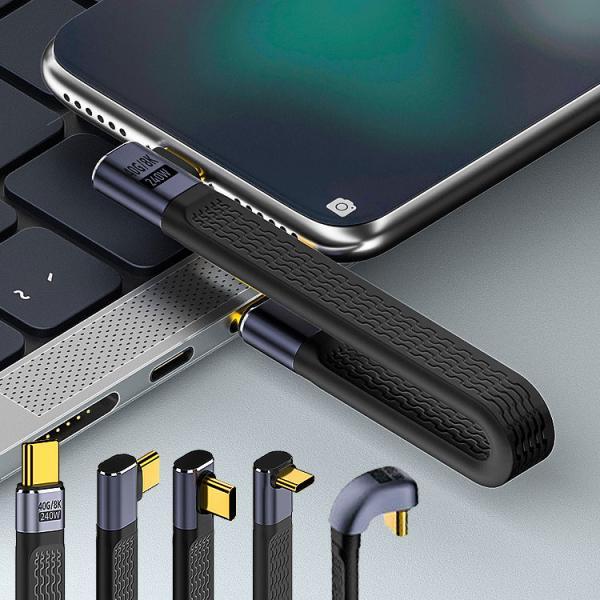 Type-C ケーブル USB4 PD 240W 急速充電 L字 ストレート 高速 40Gbps Thunderbolt 3 4 12cm ショートケーブル フラット 映像 8K60Hz タイプ C USB C