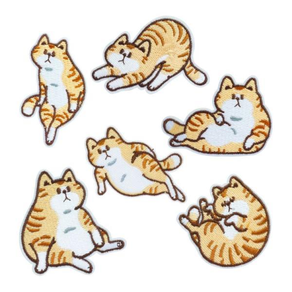 猫 刺繍ワッペン アイロン 6個入 キャット 刺繍 薄型 アップリケ アニマル 動物 茶色 茶トラ トラ猫 ステッカー おしゃれ かわいい
