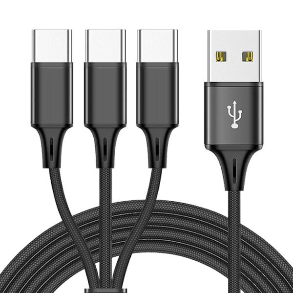USB Type-C マルチ 充電ケーブル 1.2m 120cm 3股 合計5A 最大2.4A 同時充電 USB C タイプC ナイロン 編込みケーブル スマートフォン タブレット スマホ