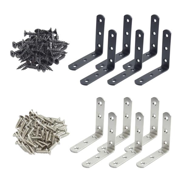 棚受け 金具 80mm L字 ブラケット DIY アイアン アングル 6個セット ステンレス 頑丈 ラック リノベーション L型 地震 家具 固定 補強 補修 パーツ 便利 ネジ
