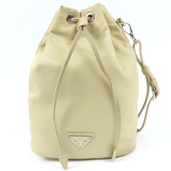PRADA（プラダ） 中極美品 巾着 三角ロゴ ポーチ ナイロン アイボリー
