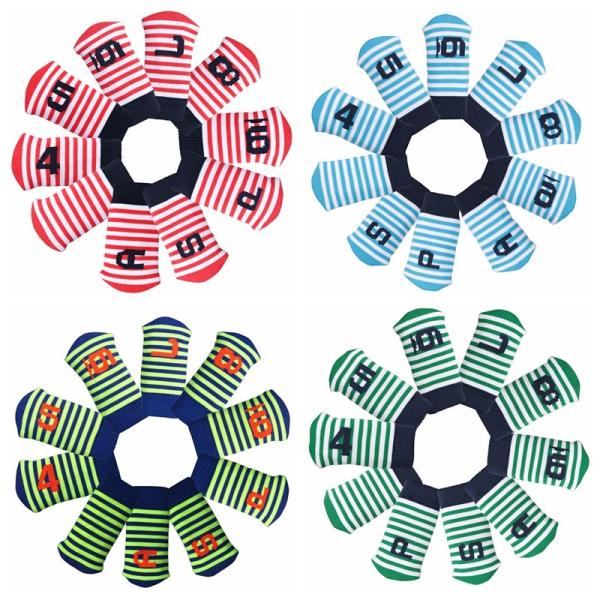 ヘッドカバーの表示番手は4/5/6/7/8/9/P/S/A/印字なし (10枚セット)です。ニット製ゴルフアイアン用ヘッドカバー