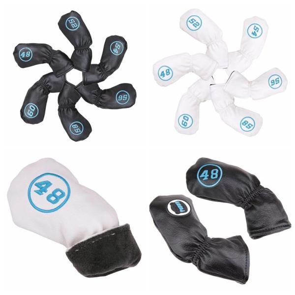 アイアンカバーゴルフ ウェッジカバー ヘッドカバーゴルフ 高級刺繍 6枚入り ブラック/ホワイト 送料無料