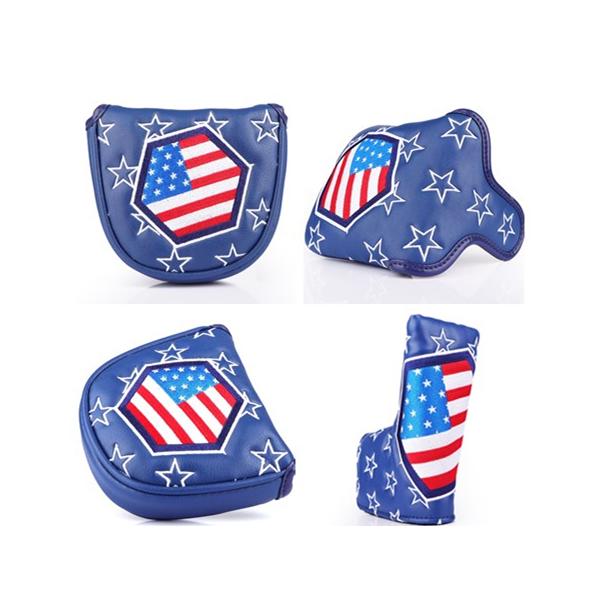 パターカバー ヘッドカバー オデッセイ 2ボールに対応 マレット用 マグネットタイプ スコッティーキャメロン オデッセイに適合 ピンタイプ用 Usa Star 青