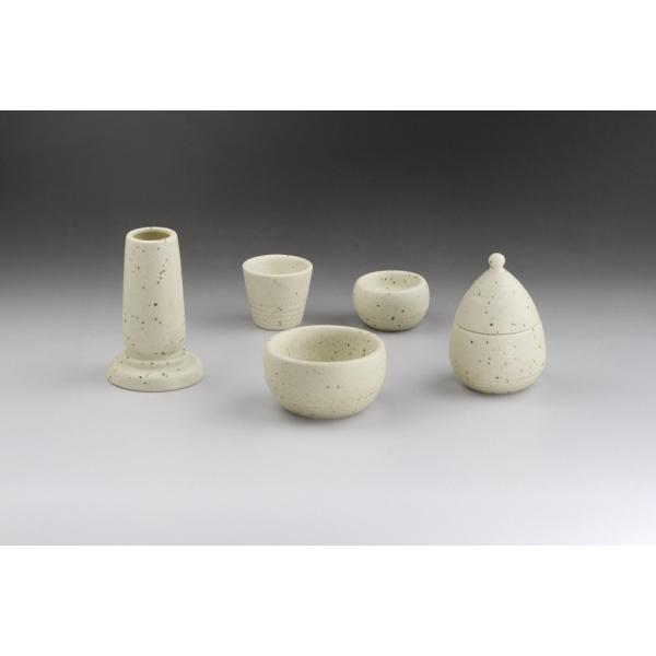 陶製モダン 白みかげ 五具足セット 仏具 5具足 セット 花立 香炉 灯立 