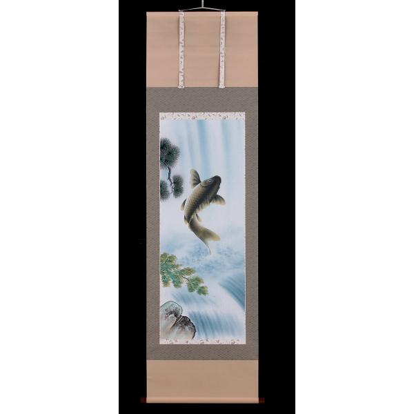 既製掛軸】北村晴方 滝登 尺五立 肉筆 （掛軸／掛け軸） 鯉 端午の節句