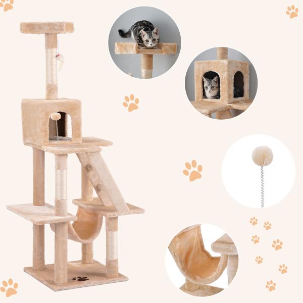 キャットタワー 猫タワー  据え置き 麻紐 全高155cm  階段 つっぱり 爪とぎ 多頭飼い 安定感抜群 頑丈 省スペース 猫ハウス キャットポール 爆買