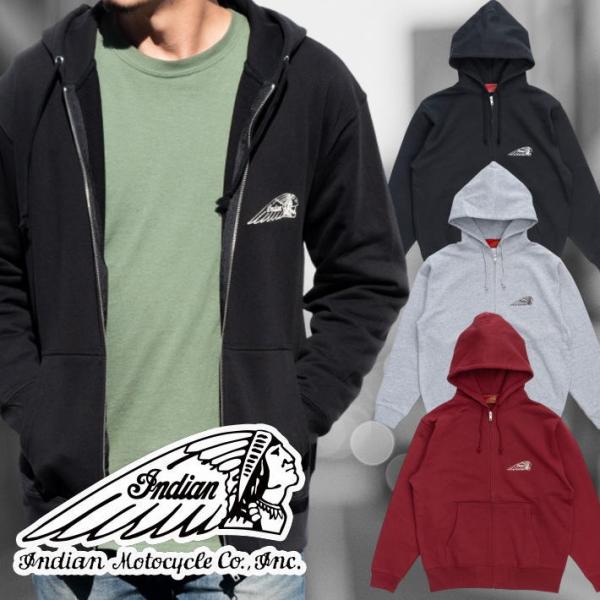 Indian Motocycle インディアン パーカー ジップパーカー メンズ レディース IC-2653 7986584  Basic Zip-up Hoodie Headmark Logo ロゴ刺繍 ブランド シンプル 送料無料 Indian Motocycle インディアン パーカー ジップパーカー メンズ