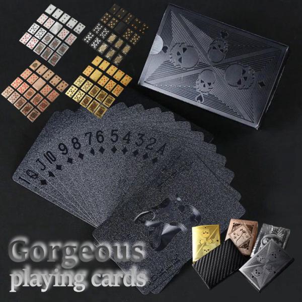 ■特徴とってもおしゃれなトランプが入荷しました♪・PETプラスチックで高品質・デジタル印刷で綺麗な仕上がり・撥水加工で滑らかな感触■カラーA-ブラック/カーボンB-ゴールド/スカルC-シルバー/ドルD-ピンクゴールド/薔薇E-ブラック/スカ...