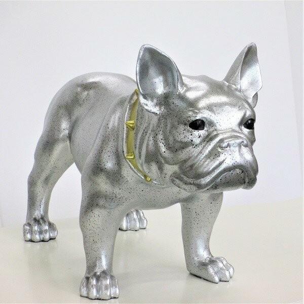 ブルドッグ 置物 オブジェ シルバー 犬 イヌ インテリア